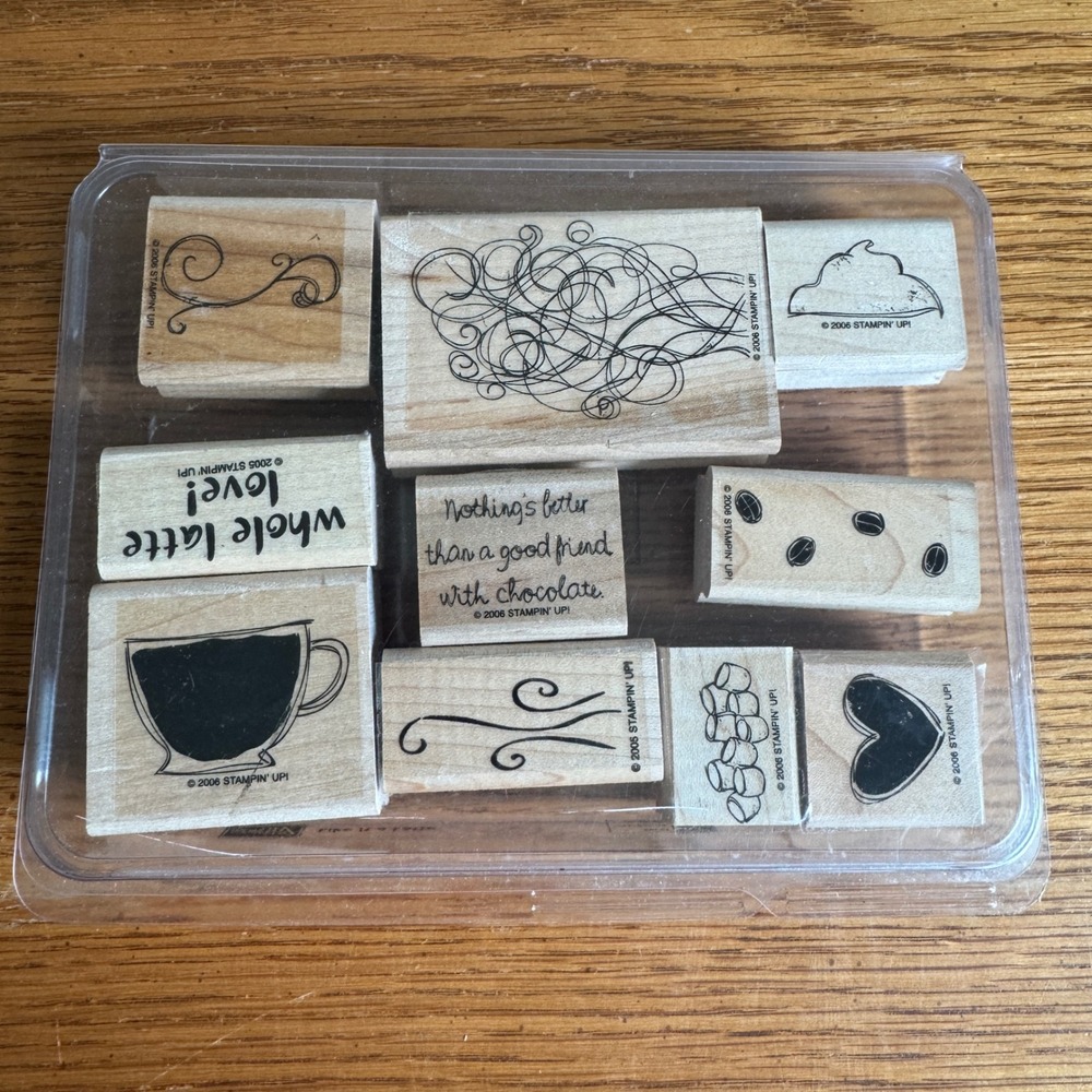 Stampin Up Like It a Latte Wood Mount Rubber‎ Stamp Coffee Theme 2006